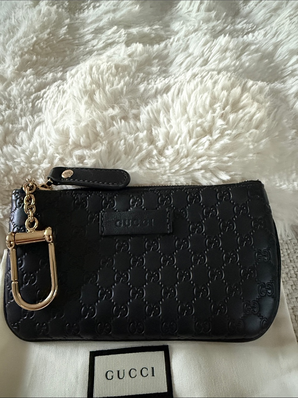 Gucci Black Embossed GG Leather Key Chain Card Holder